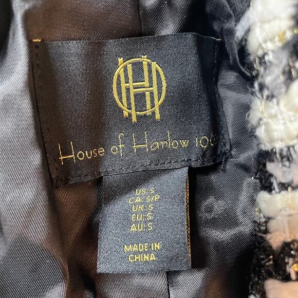 House of Harlow 1960 Houndstooth Tweed Double Breast Cropped Blazer Jacket Wool - Picture 4 of 6